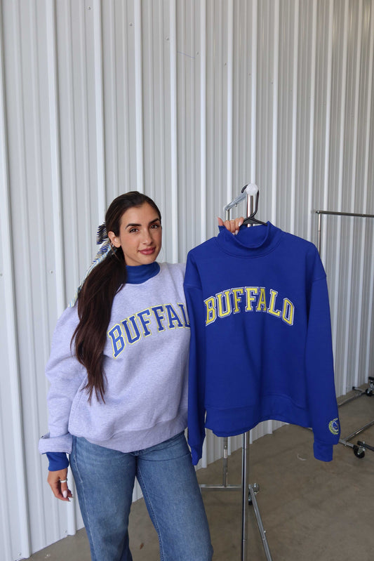 Buffalo Hockey Mock Neck sweatshirt in gray with relaxed fit and lightweight fabric for Buffalo Sabres fans