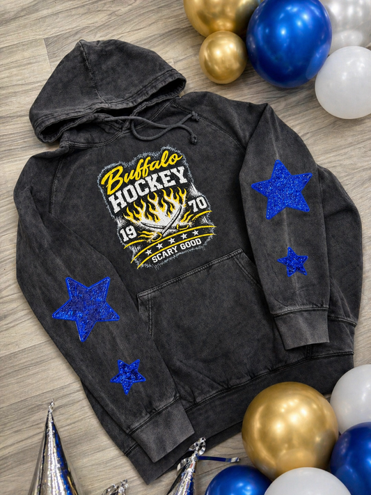 Scary Good Buffalo Hockey Acid Wash Sweatshirt