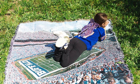 Buffalo tapestry blanket outdoors park styling
