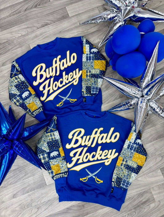Power Play Patchwork Buffalo Hockey Sweatshirt