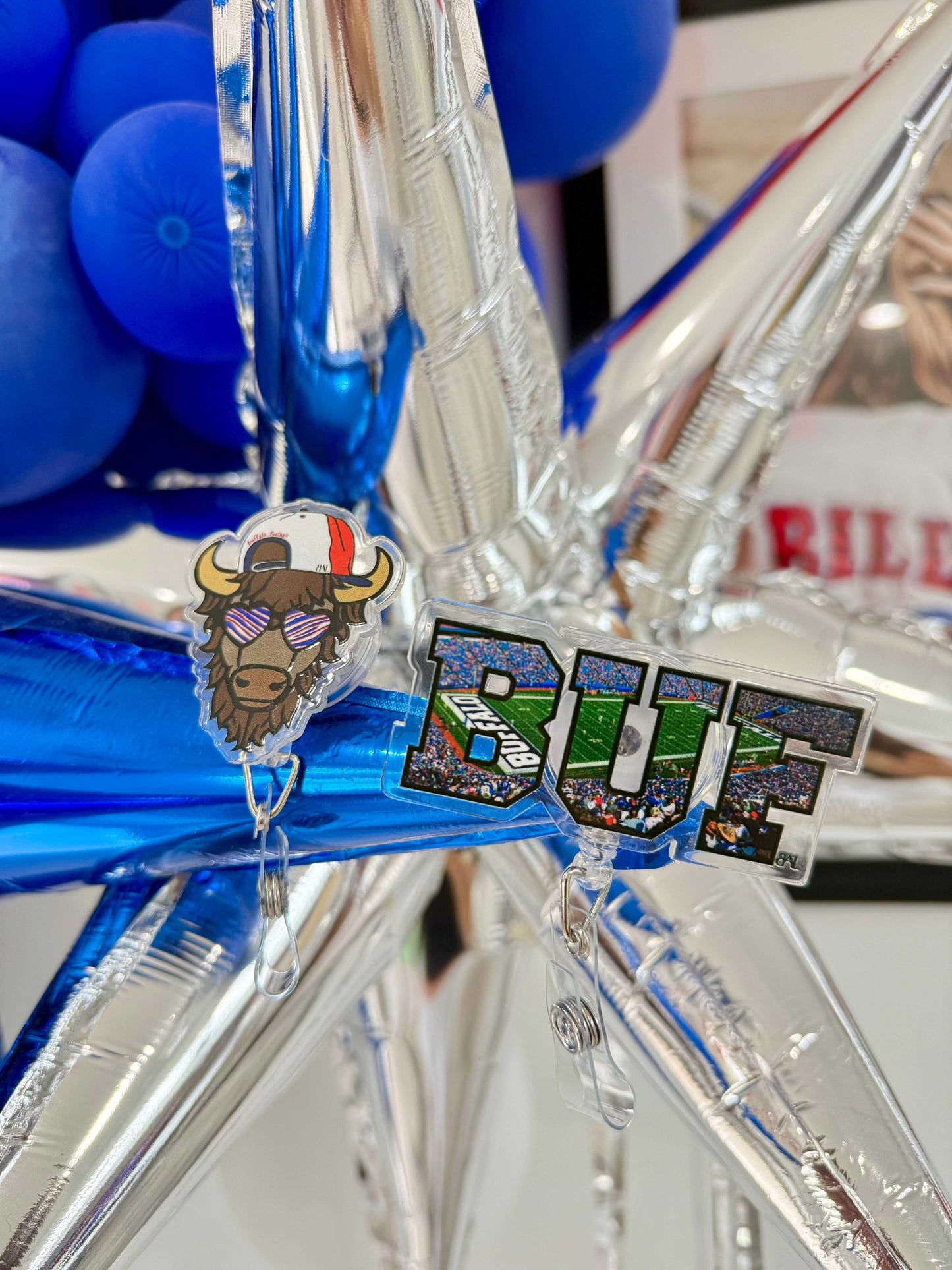 badge reel buffalo design detail