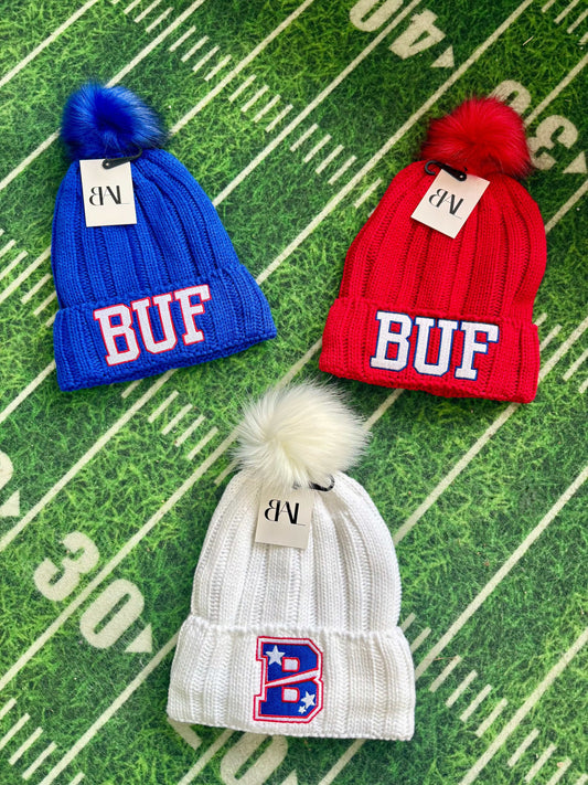 cozy buffalo knit hat with pom