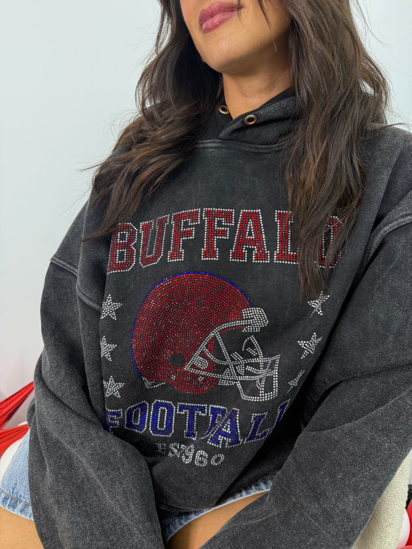 Buffalo Football 2.0 Bling Acid Wash Hoodie