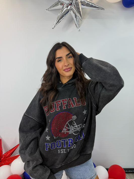 Buffalo Football 2.0 Bling Acid Wash Hoodie