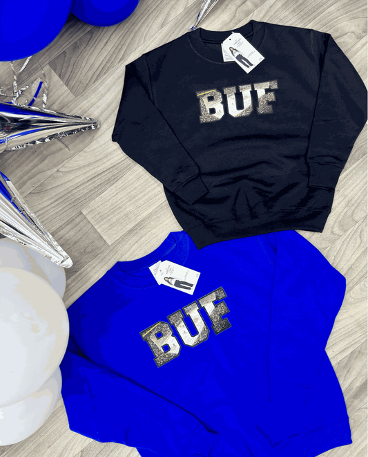 Buffalo kids hockey crewneck front graphic detail
