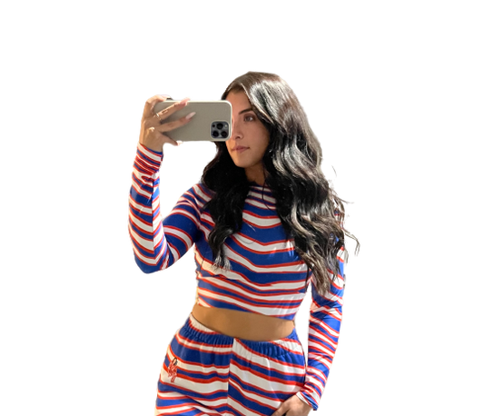 Buffalo Royalty Long-Sleeve Crop Top – Trendy long-sleeve crop top with bold Buffalo Royalty design, perfect for a stylish game-day outfit.