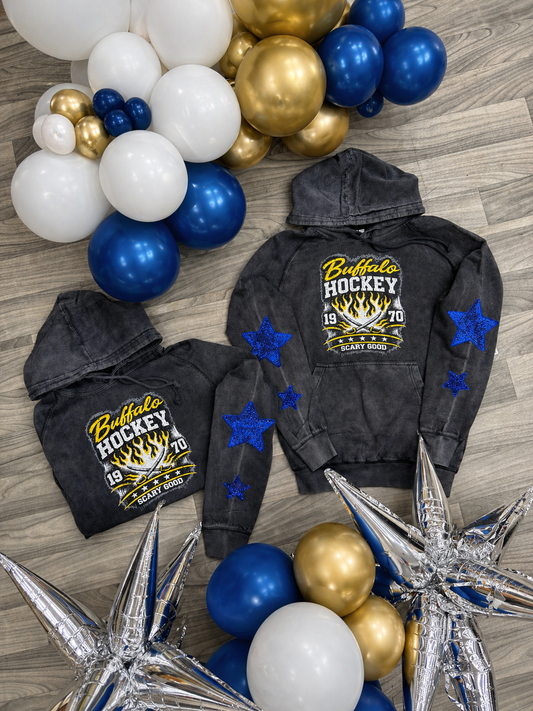 Scary Good Buffalo Hockey Acid Wash Sweatshirt