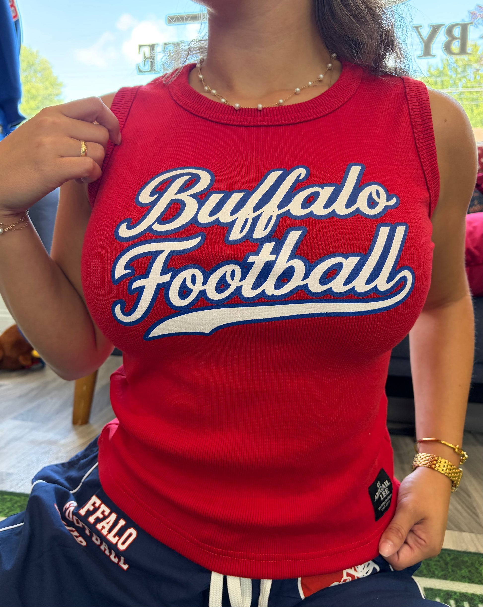 Women's Game Day Ready to Ride Buffalo Football tank top in heavyweight ribbed fabric with vintage graphic