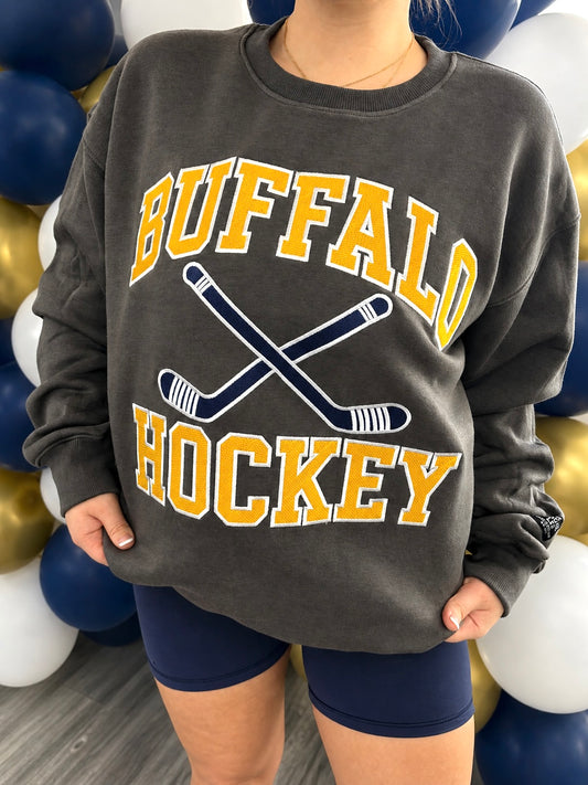 Buffalo Hockey Embroidered Gray Oversized Crew