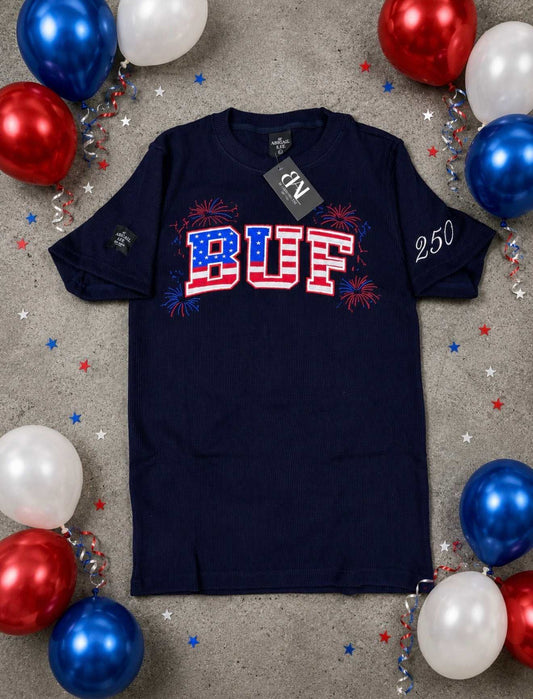 Unisex BUF Fourth of July waffle knit tee with graphic design and true-to-size fit