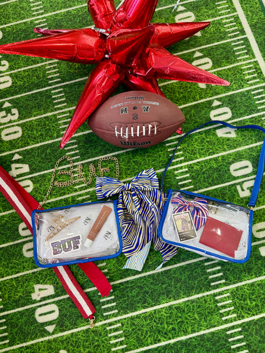 Blue Stadium Bag with Beaded Red Strap