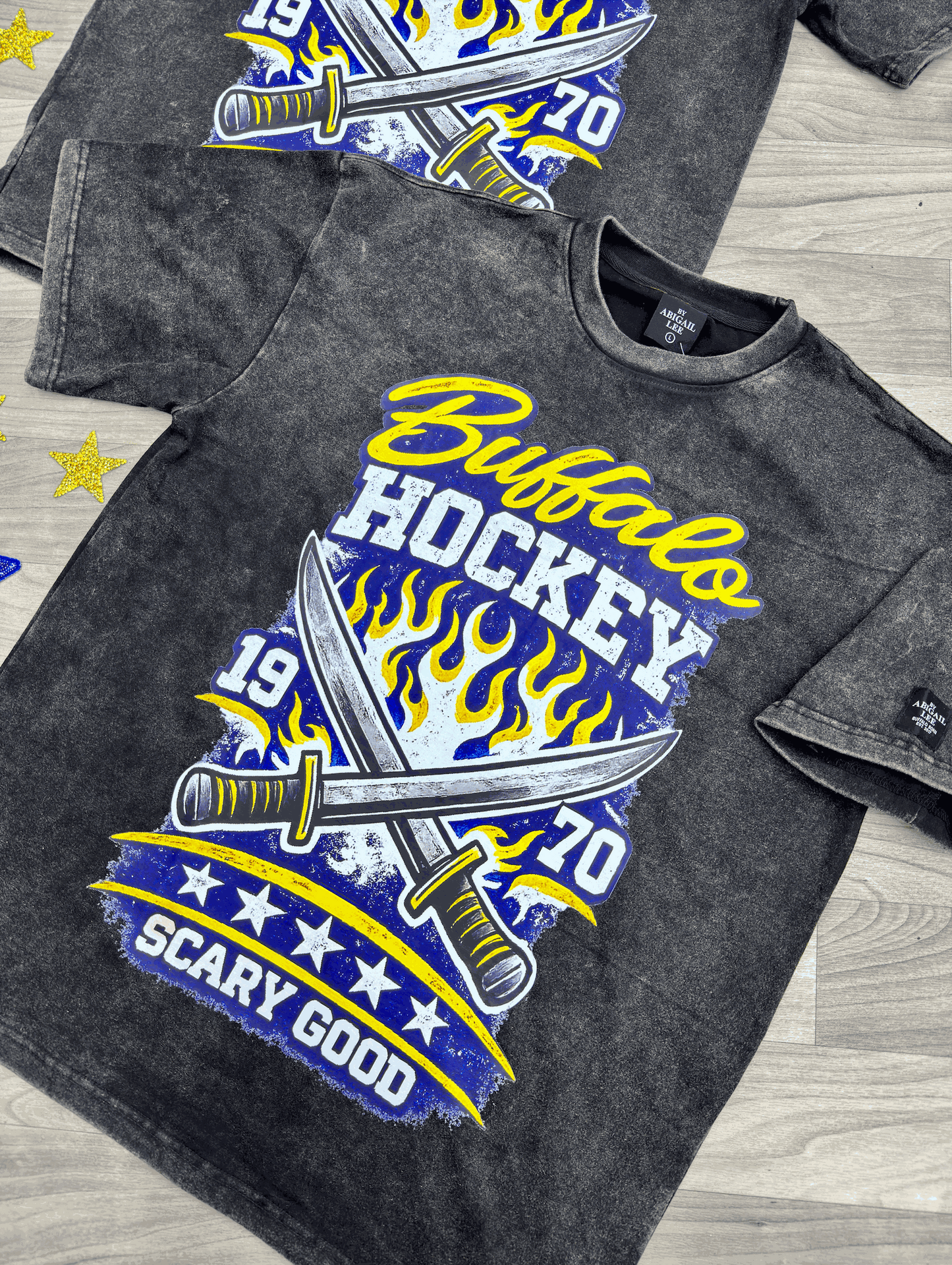 Scary Good Buffalo Hockey Acid Wash Oversized Tee