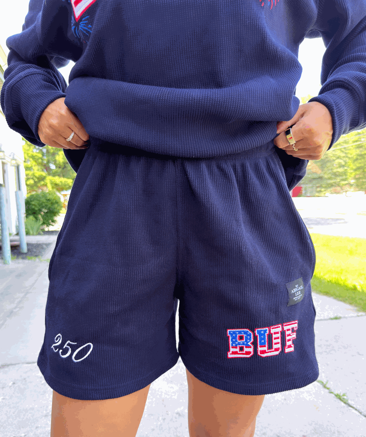 Unisex BUF Fourth of July Shorts in cotton waffle knit with relaxed fit and summer-ready design