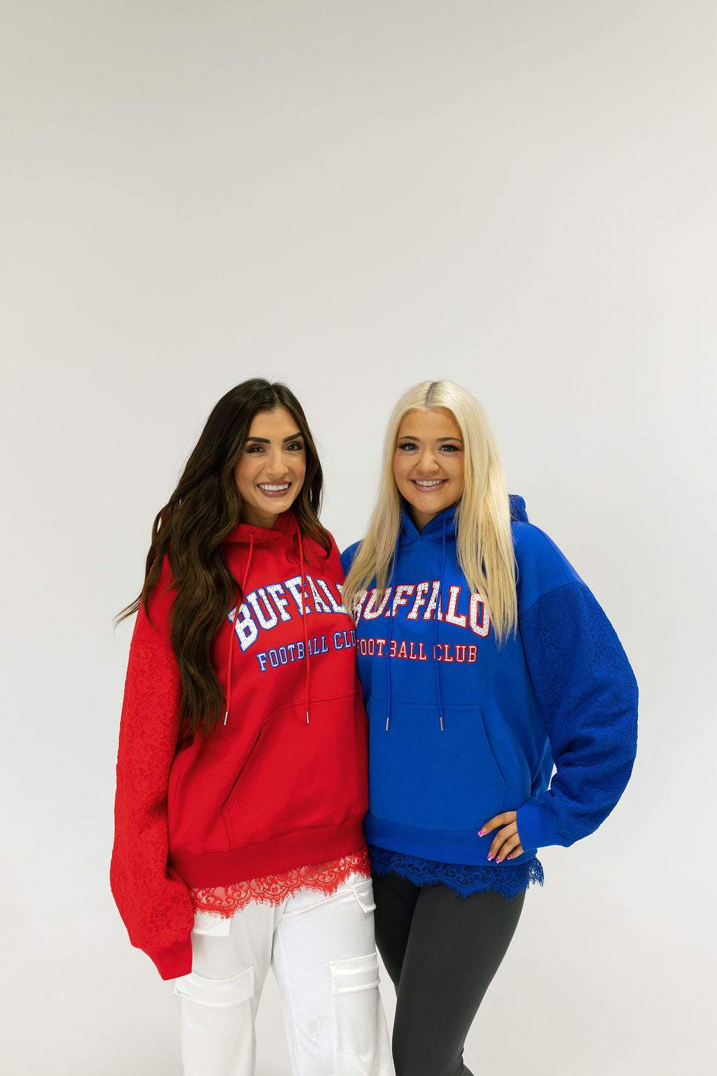 Lace Me Up Jersey Hoodie with plush lace sleeves, fleece body, and Buffalo Football Club embroidery