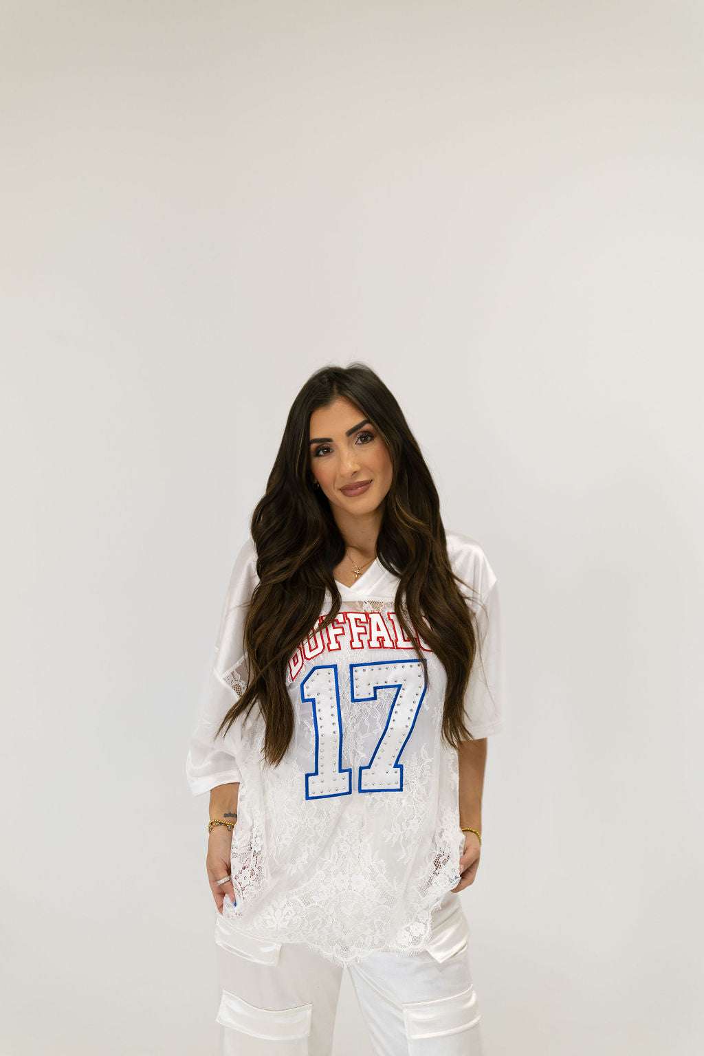 buffalo jersey style tee white 
