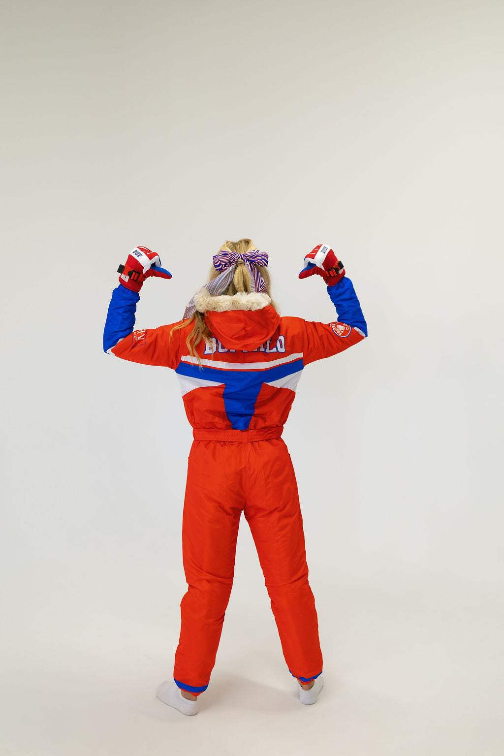 BUF Power Ranger Snow Suit unisex red waterproof winter snowsuit with fur hood and adjustable belt